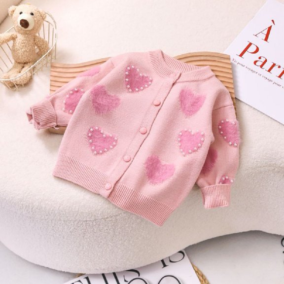CSCHome Toddler Cardigan Cotton Long Jacquard Sweater Knit Toddler Sweater for Girls Crewneck Chunky Crochet Sweater Winter 1-6T