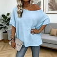 thumbnail image 2 of Miluxas Womens off the Shoulder Tops Summer Short Batwing Sleeve Loose T-Shirts Light Blue XL(XL), 2 of 7