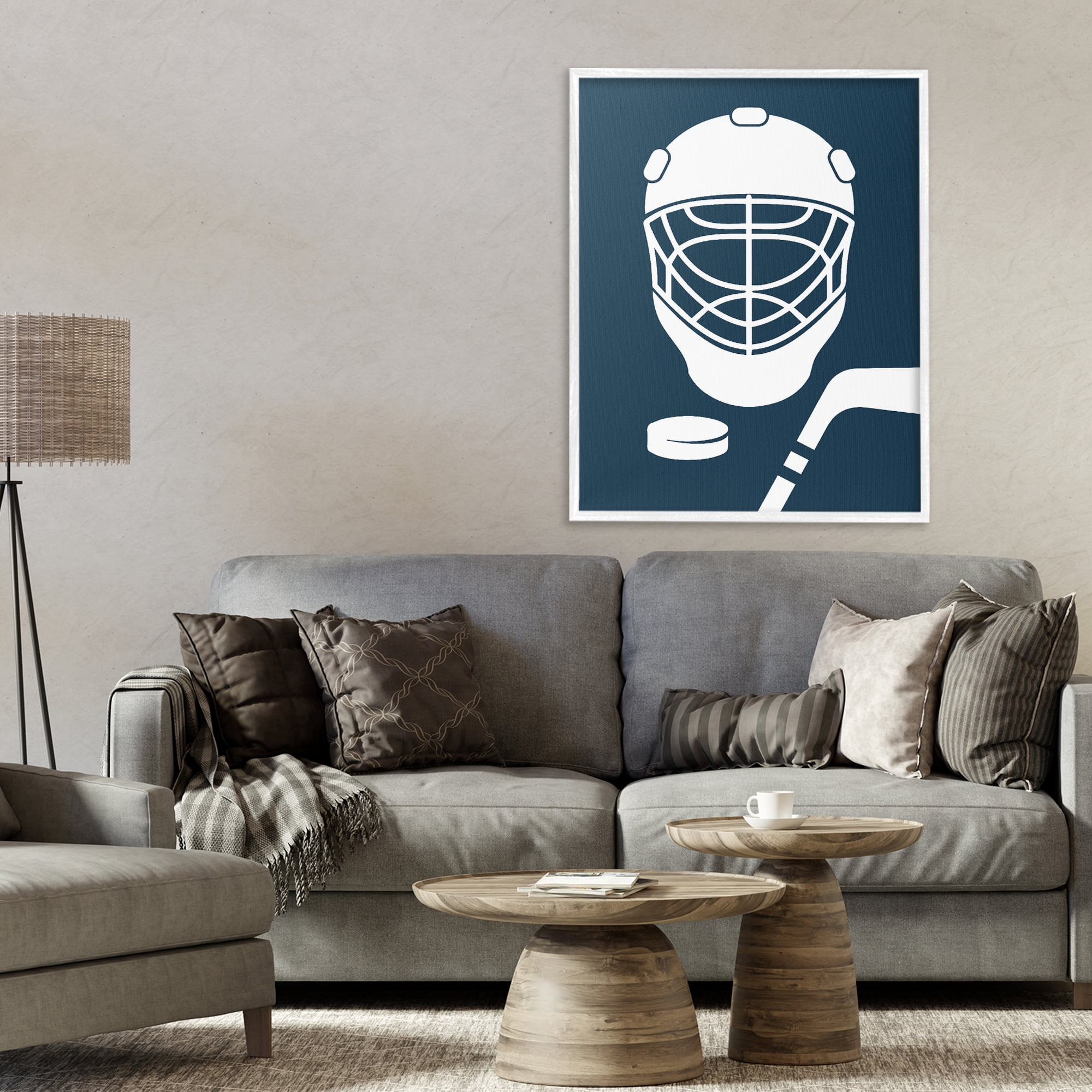 Stupell Industries Hockey Mask Blue & White White Framed Giclee Art, design by Melody Hogan