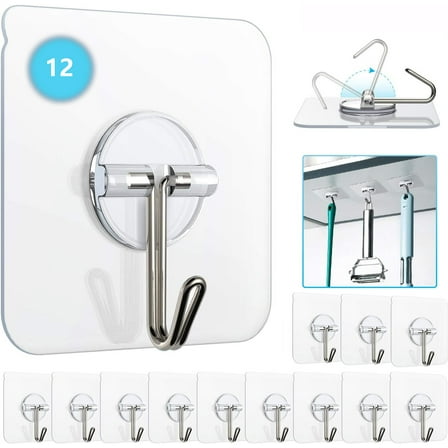 LIFETWO Adhesive Hooks Heavy Duty 13 lbs Robe Towel Hooks Waterproof Adhesive Wall Hooks for Home Bathroom Kitchen Office,12 Pack