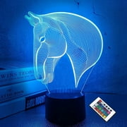Gee Gadgets 3D Illusion Night Light for Kids 3D LED Lamps Touch & Remote Control 3D Illusion Night Light 16 Colors + 7 Colors Changing Boys Room Decor Child Kids Gifts (Horse)