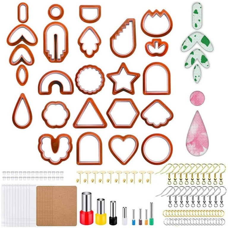 142pcs Clay Cutters Set Polymer Clay Cutters Set with 24 Shapes Stainless Steel Clay Earring Cutters with Earring Accessories Stainless Steel Clay