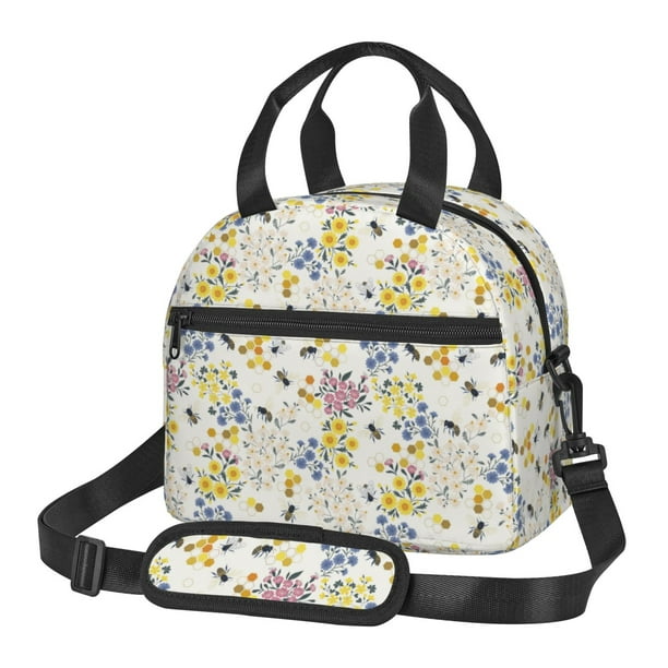Fotbe Wildflower Honeybee Bolsa de Almuerzo con Estampado, Lonchera Aislada, Contenedores de Comida Reutilizables Tipo Cooler a Prueba de Fugas