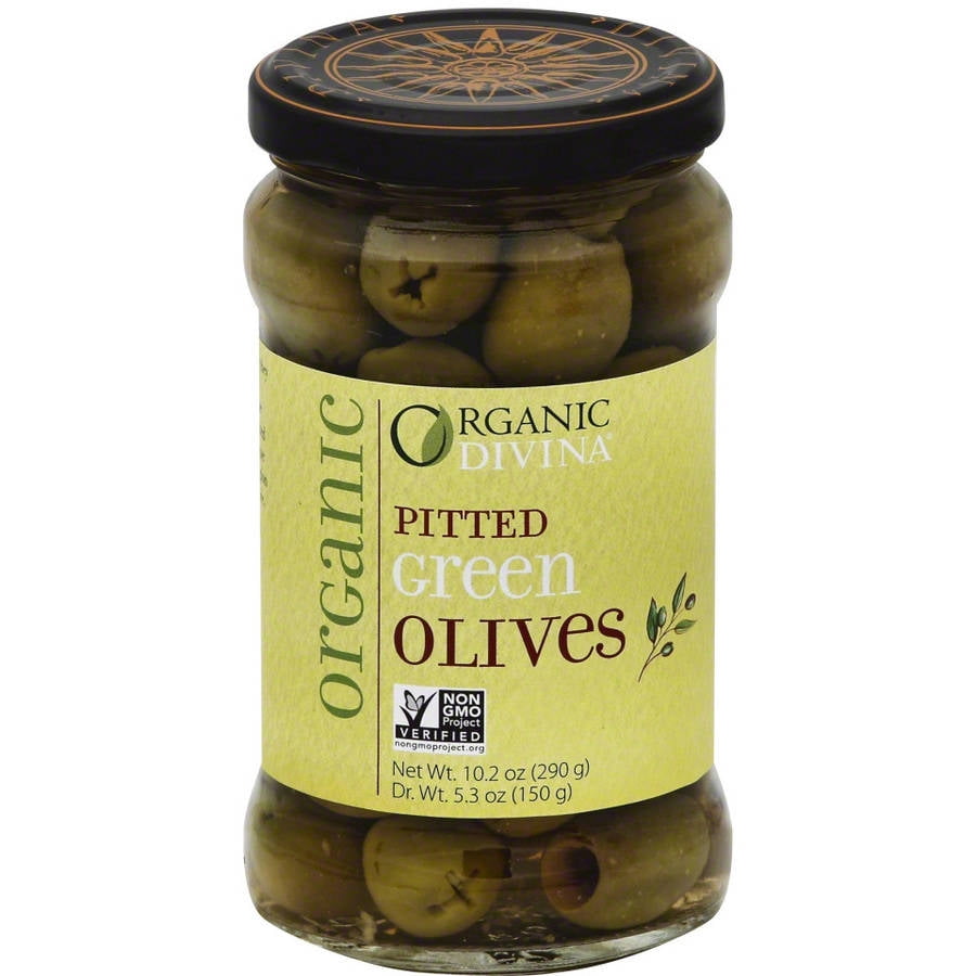 Divina Pitted Green Organic Olives, 5.3 oz, (Pack of 6)