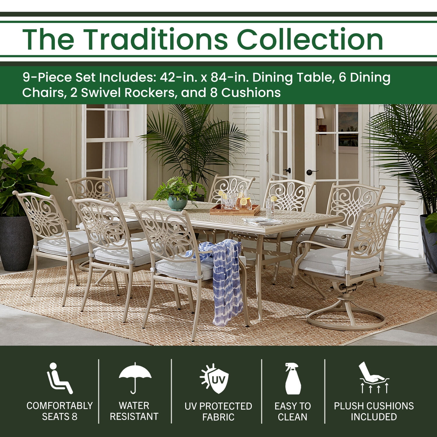 Hanover Traditions 7 Piece Outdoor Patio Dining Set 4 Cushioned