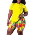 thumbnail image 1 of Fashnice Ensemble de Jogging pour Femmes Col Rond Ensemble de Détente Taille Élastique Deux Pièces Tenue Décontractée Gym T-Shirts+Shorts Jaune m, 1 of 2