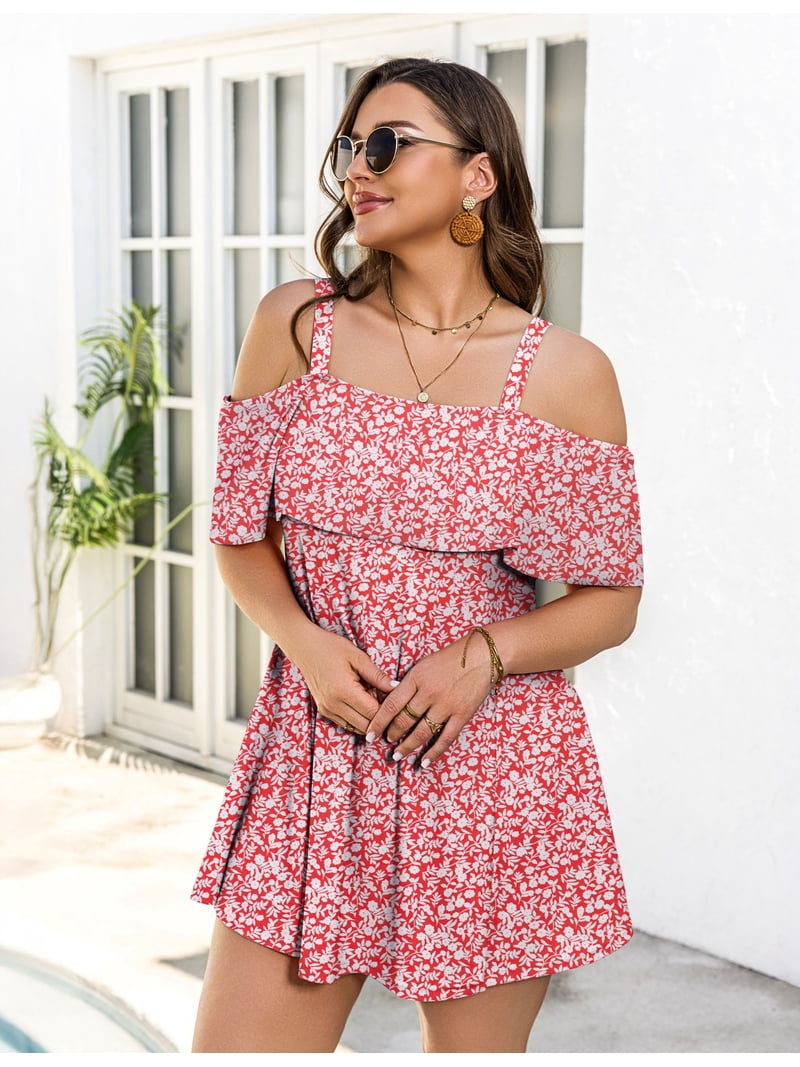 off the shoulder swim dress plus size Swim 365 Women's Plus Size Laser-Cut Off-The-Shoulder Swim Dress