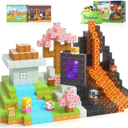 Magnetic Blocks - Build Mine Magnet World Magic Portal Set, Magnetic Tiles 1" Building Blocks Toddler Toys STEM Sensory Outdoor Toys for 3+ Year Old Boys & Girls, Creative Kids Games Kids Toys 84PCS