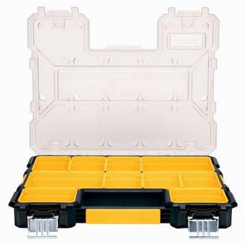 Dewalt Pro Small Parts Organizer, Plastic, Black/Yellow, 17-1/2 in W x 3 in D x 14 in H
