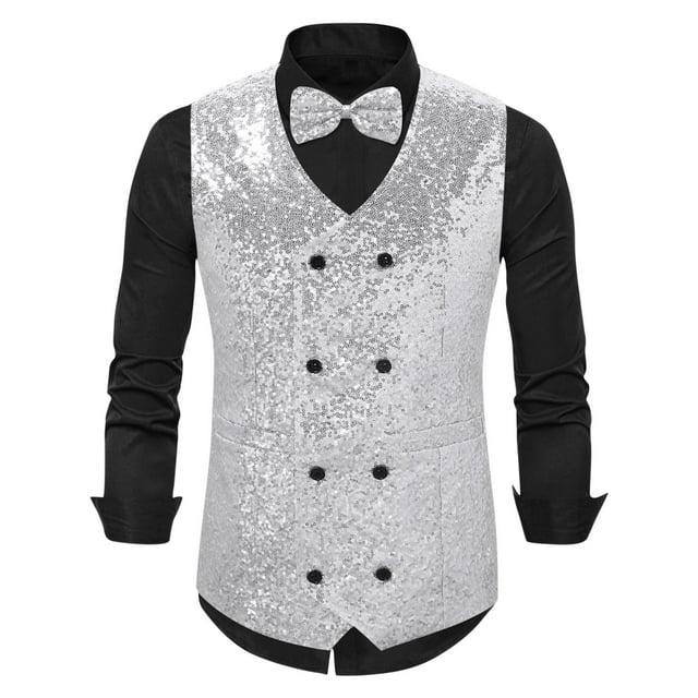 pstuiky Camisetas sin mangas para hombre, Blusa sin mangas con cuello en V, botones y pajarita con bolsillos estampados a la moda para hombre Tops elegantes para mujer xxl