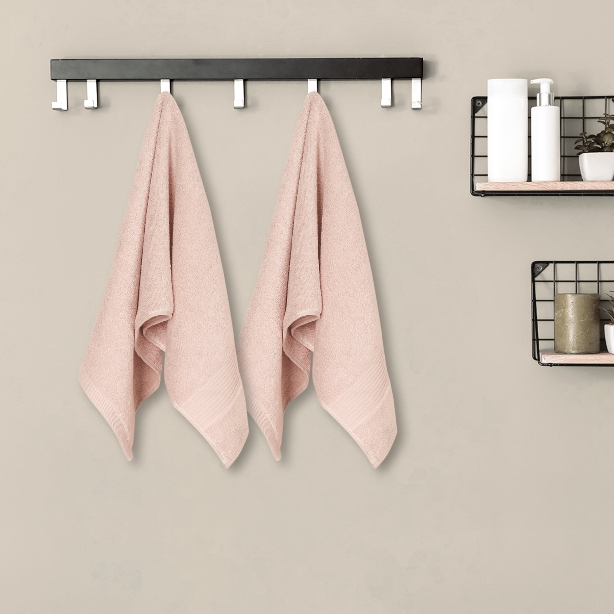 Unique Bargains Striped Pattern Cotton Hand Towels Highly Absorbent and Quick Dry Towels Pink 2