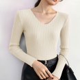thumbnail image 7 of Women's Fitted Stretch Pullover Sweater Long Sleeve Solid Color Ribbed Knit Bodycon Top Soft Warm Slim Fit Casual Crewneck Fall Winter Basic Layering, 7 of 7