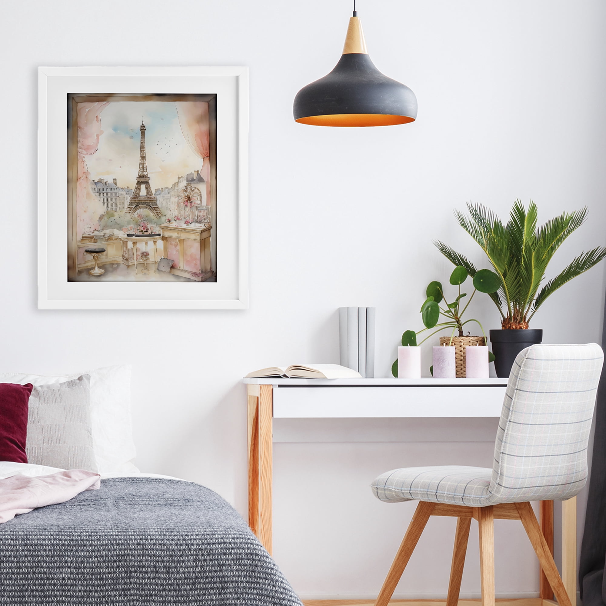 Stupell Industries Eiffel Tower Window View White Framed Print Under Glass, design by Creative Studio