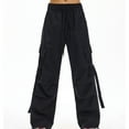 thumbnail image 5 of Owordtank Women's High Waist Baggy Cargo Pants - Casual Solid Parachute Trousers Loose Fit with Multiple Pockets for Street Style & Travel, 5 of 6