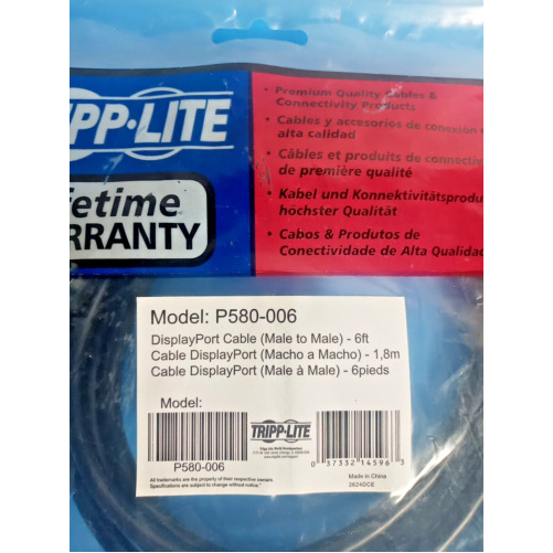 Tripp Lite 6ft DisplayPort 2.1 Cable with Latching Connectors P5800068K62