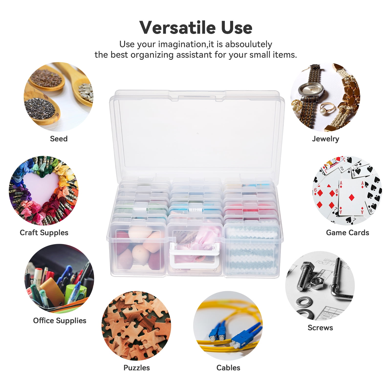 Novelinks Stackable Plastic Storage Box 18 Inner Clear Hobby Art Craft Organizer Rectangle Containers for Pencil Crayon Beads Jewelry, Small