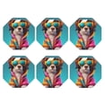 thumbnail image 2 of Fuzoiu Colorful Sunglasses Dog Print Leather Coasters Set,Drink Coasters Set of 6,for Tabletop Protection, Durable PVC Coasters,Home Décor and Housewarming Gift,Octagon, 2 of 7