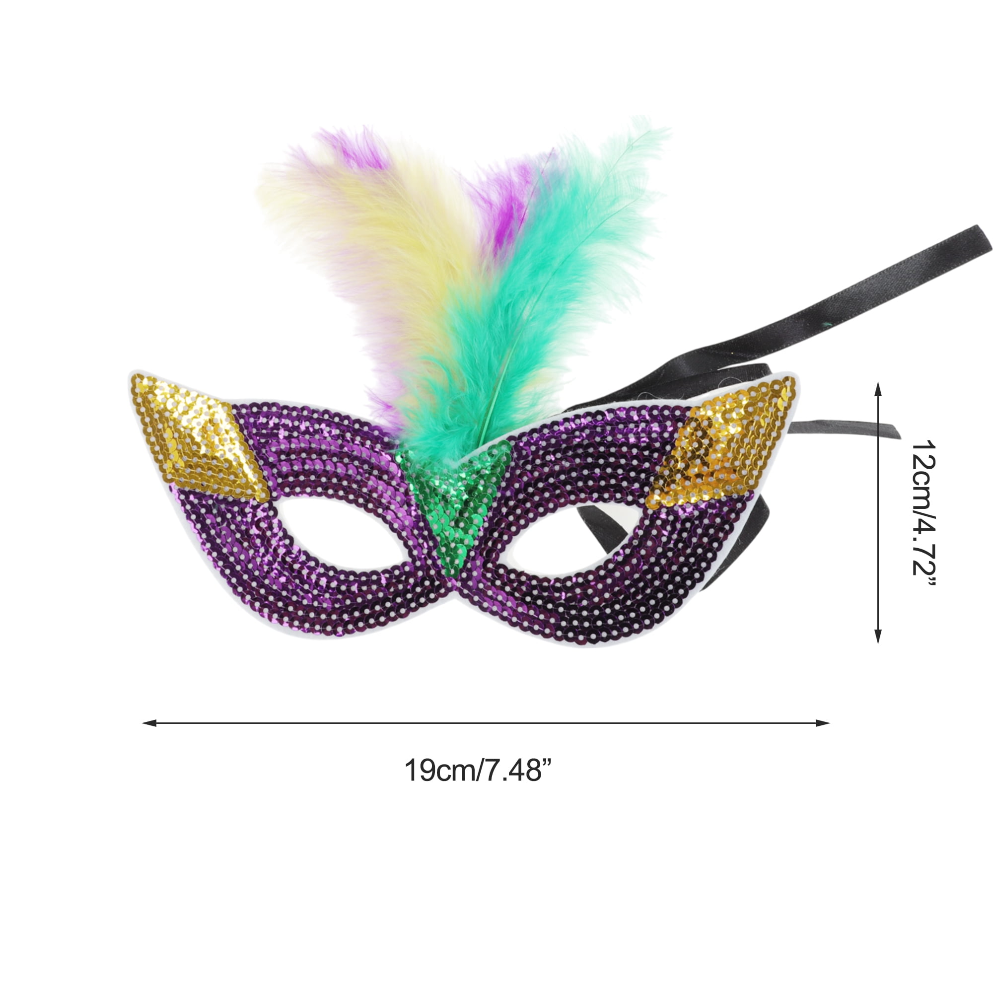 Unique Bargains Colorful Feather Sequins Half Face Party Mask Red Purple