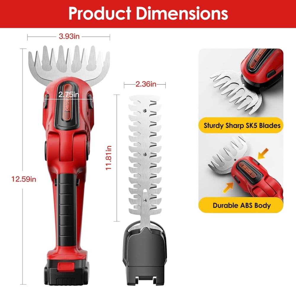 SLOK 24V Cordless Hedge Trimmer, 3-in-1 Grass Shears, Electric Shrub Trimmer with 2 Replaceable Blades