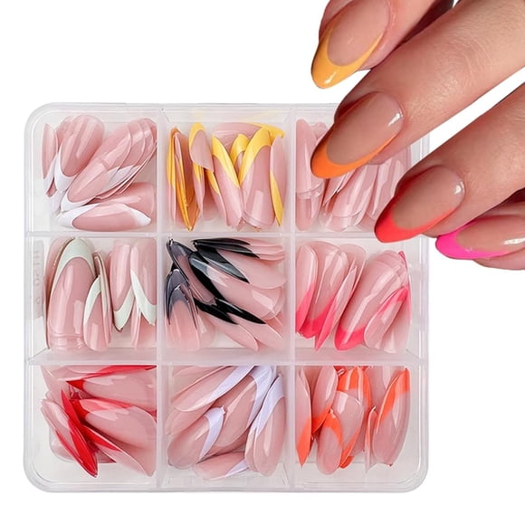 Kit de uñas postizas adhesivas PEPFTG de 216 piezas, punta francesa, forma almendra
