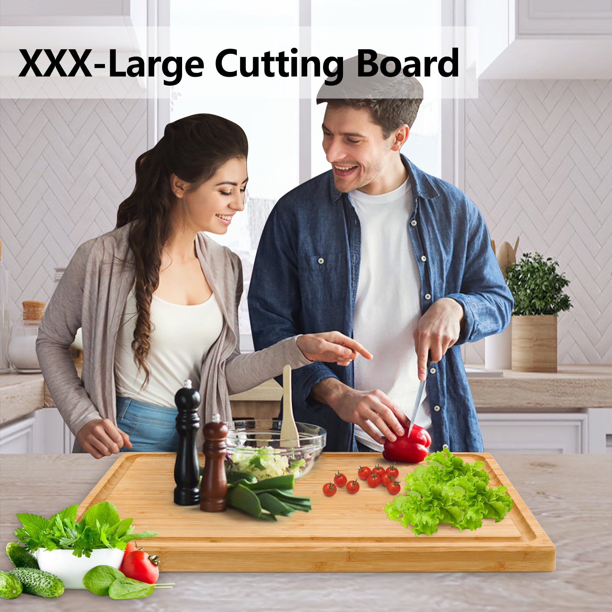 Utoplike Extra Large Bamboo Cutting Board 24" x16", XXXL Wooden Butcher Block for Turkey, Meat, Vegetables, BBQ, Chopping Board with Handle and Juice Groove