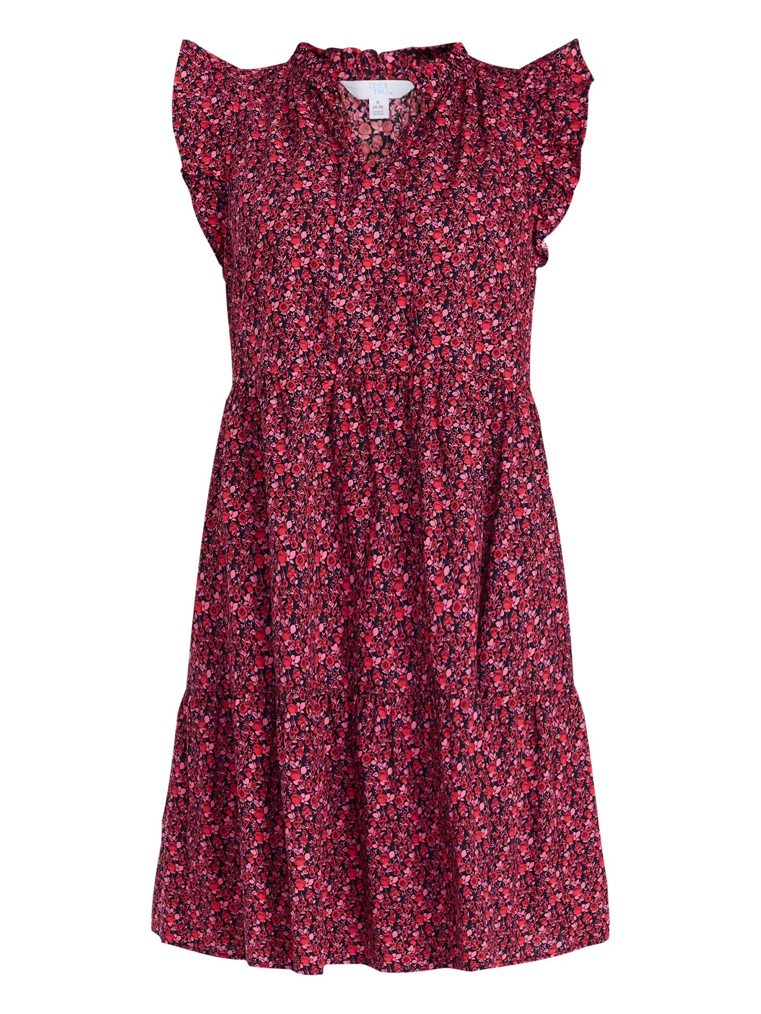 Time and Tru Women’s and Women’s Plus Flutter Sleeve Mini Dress, Sizes XS-4X