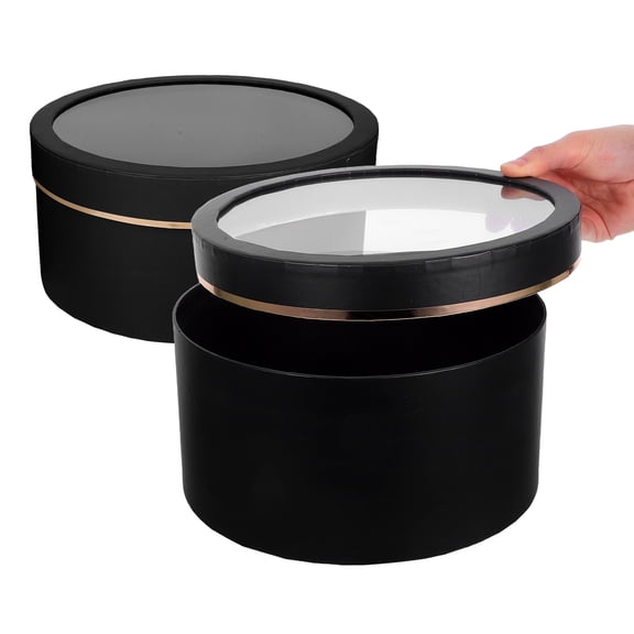 GAXIRE 2-Pack Round Floral Boxes with Lids, Black Color, Ideal for Presents and Special Occasions