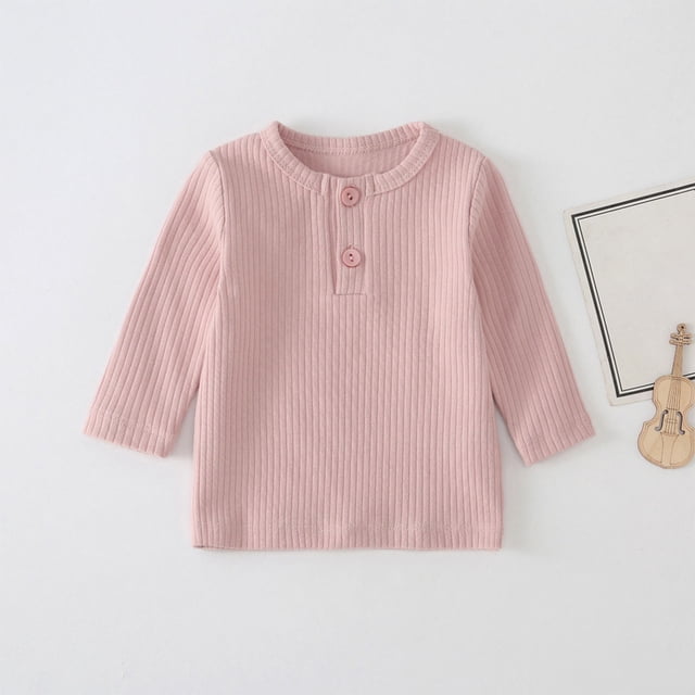 RXIRUCGD Mode Garçons et Filles Décontracté Col Rond Manches Longues Couleur Unie Haut Manches Longues, Rose, Taille : 1 An