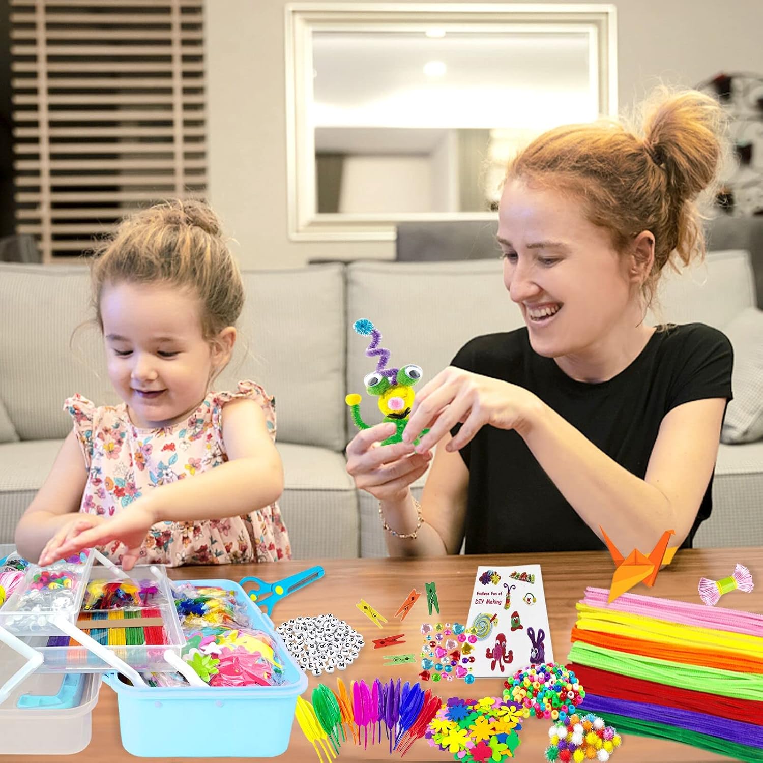 Arts and Crafts Supplies for Kids DIY Craft Kits Art Supplies Materials Kids Crafts Set with Pipe Cleaners Craft Box Preschool Homeschool Toys Gift for Boys and Girls Age 4 5 6 7 8