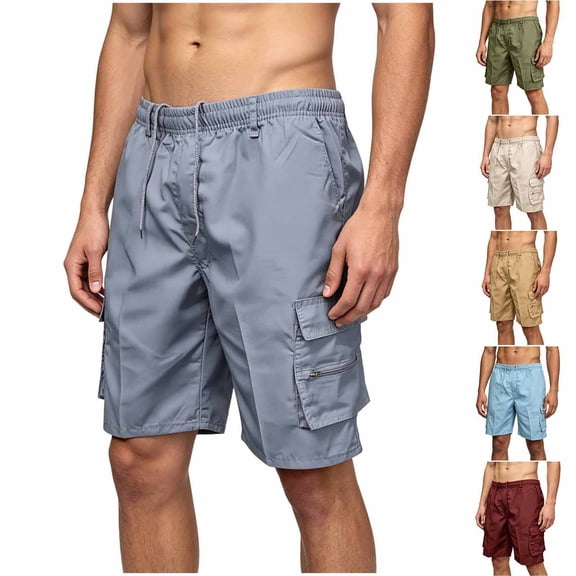 cllios Cargo Shorts Men Quick Dry Lightweight Short Pants with Zipper Pockets Elastic Drawstring Waist with Belt Loops Hiking Outdoor Casual Summer Shorts