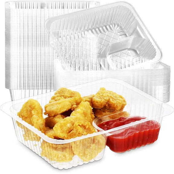 NOGIS 50 Pack Large 6.3" x 5.1" Plastic Nacho Trays, 2 Compartment Disposable, Plastic Nacho Containers with Chip and Dip Holder for Party, Festivals, Kids, Theater