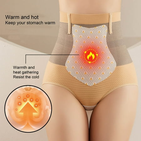 

Riguas Women Winter Underpants Contrast Color Belly Control Thermal Elastic Seamless Keep Warm Butt-lifted Thicken Anti-septic Self-heating Briefs for Daily Wear