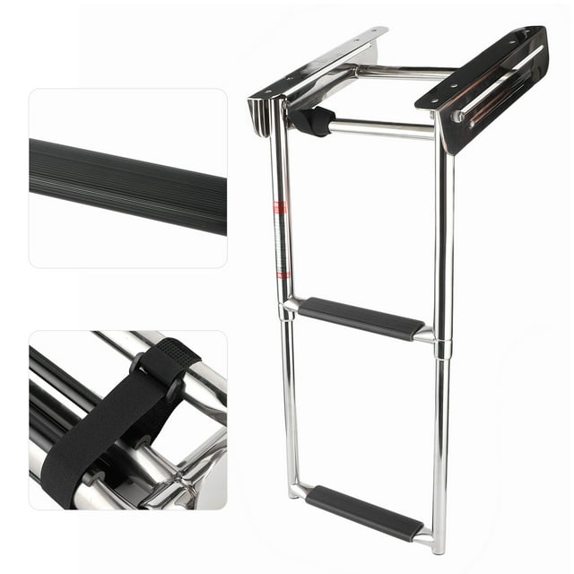 Swim Ladder, Telescoping Rear Entry Under Platform Non-slip Boat Ladder With Fixed Rope For Boat Boarding For Swim Platform