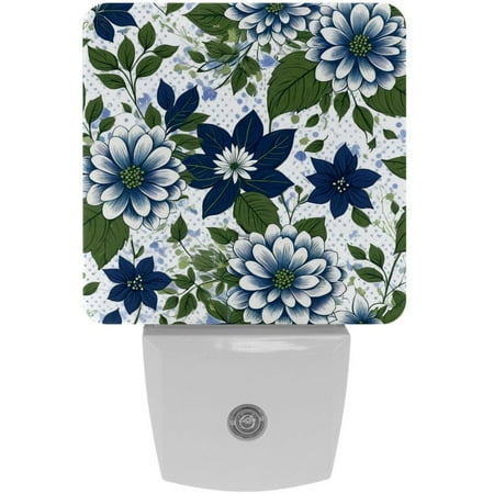 

Night Light Night Lights Plug into Wall Dusk to Dawn Sensor White Led Night Light 2 Pack Nightlight for Bedroom Bathroom Hallway Kitchen Beautiful Pattern Flowers Blue Peonies