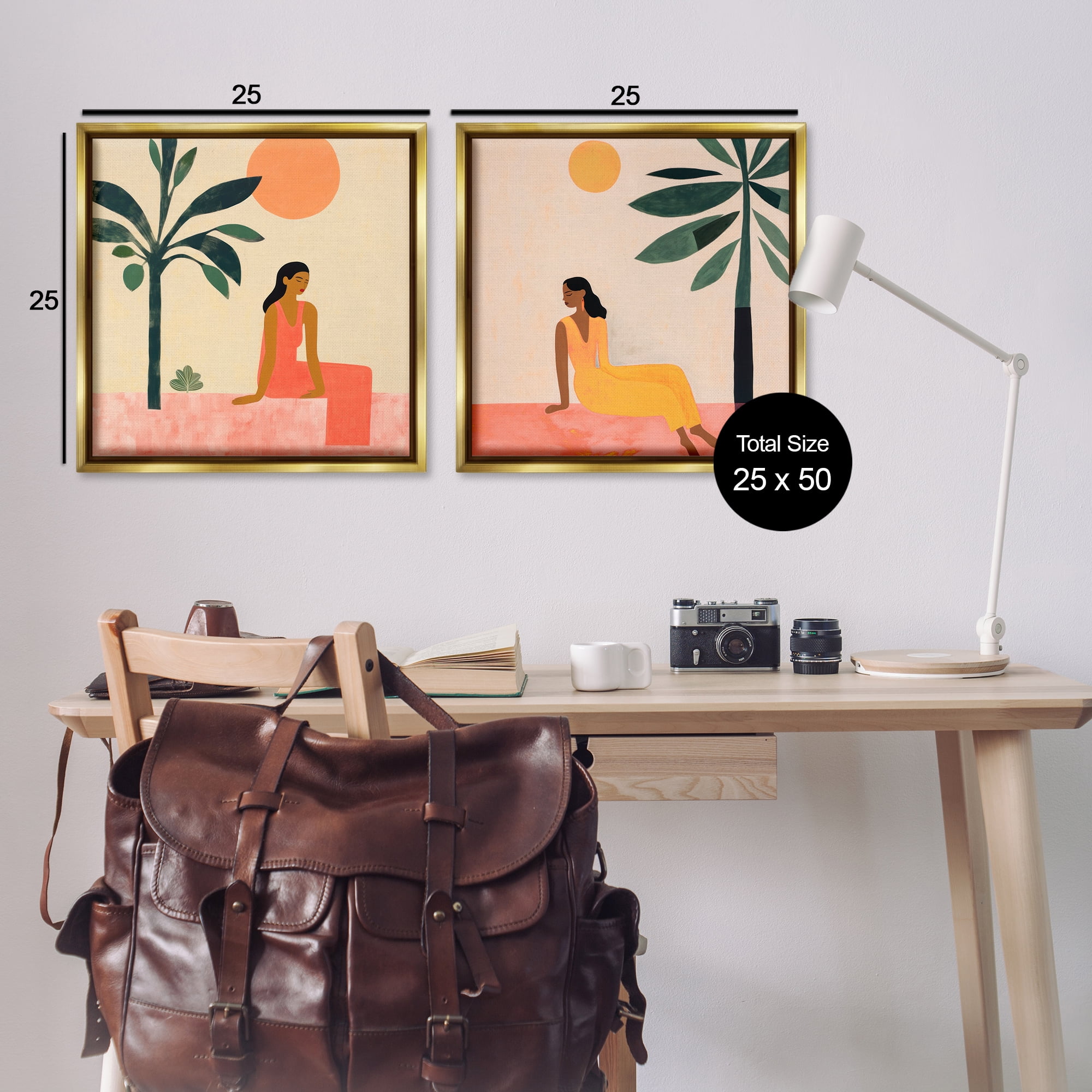 Stupell Industries Female Figure Resting Outdoors People Painting Gold Floater Framed Canvas Art Print Wall Art, 25 x 25, Set of 2