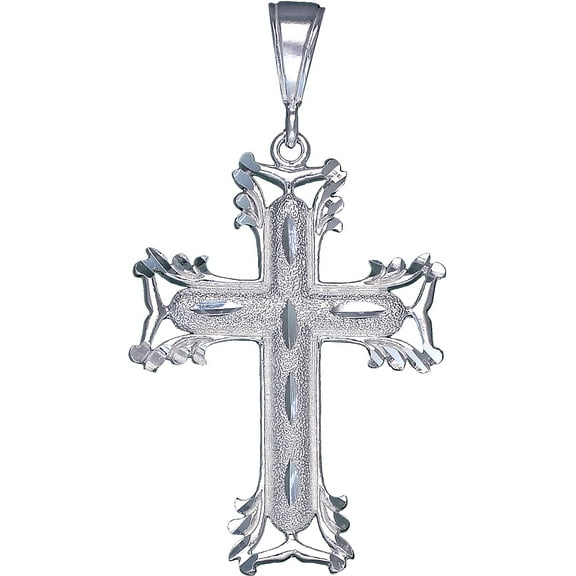 Sterling Silver Cross without Jesus Pendant Necklace with Diamond Cuts and Chain