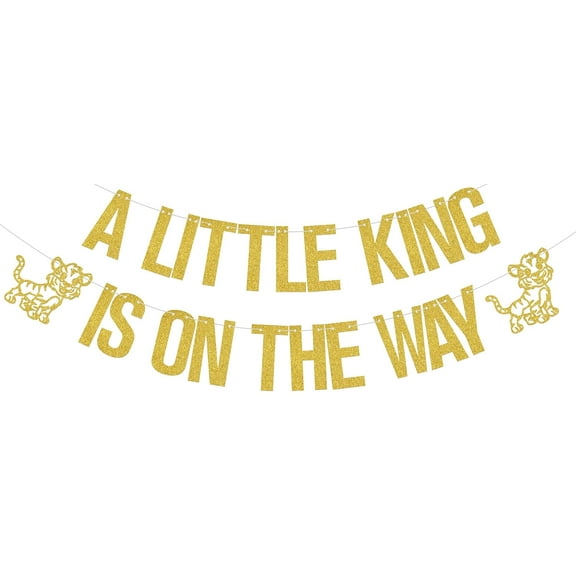 A Little King Is on the Way Banner Lion Baby Shower Decorations Lion King Theme Birthday Party Decorations Decorations for Baby Shower Birthday Supplies Gold Glitter
