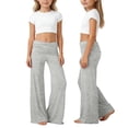 thumbnail image 3 of Nestiefly Girls Fold Over Yoga Pants Y2K Wide Leg Flared Leggings Foldover Low Waist Stretch Bell Bottoms for Kids Cute Flowy Bootcut Pants Light Gray 160, 3 of 9