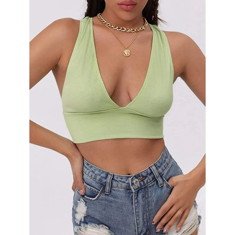 Ribbed V Neck Crop Top Tank by Wishlist - Olive Green - Miss Monroe Boutique