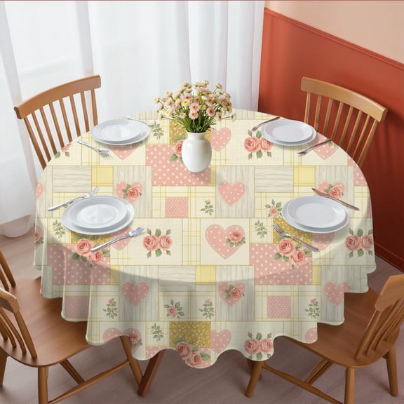 Pioneer Flower Floral Print Pattern Round Tablecloth 70"x70", Wrinkle Resistant Wipeable Table Cover for Kitchen Dining Room Picnic Patio and Party