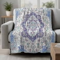 thumbnail image 2 of Blue Purple Boho Blanket Soft Cozy Warm Throw Blanket for Couch, Plush Fuzzy Flannel Fleece Blankets for Sofa, Vintage Abstract Art Floral Ethnic Tribe Bed Blankets Lightweight Gifts for Men, 50"x60", 2 of 9