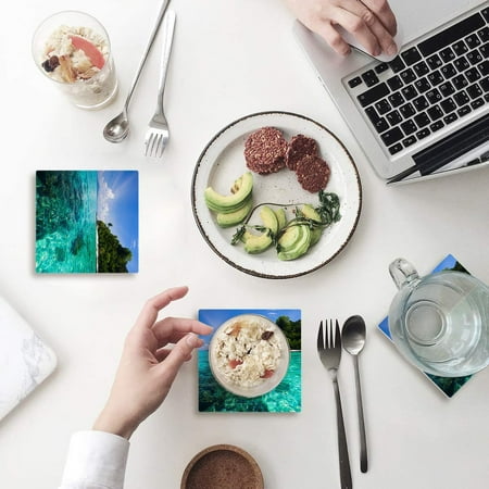 

KXMDXA Caribbean Summer Tropical Landscape Coast Sea Sky Set of 8 Coaster for Drinks Absorbent Ceramic Stone Coasters Cup Mat with Cork Base for Home Kitchen Room Coffee Table Bar Decor