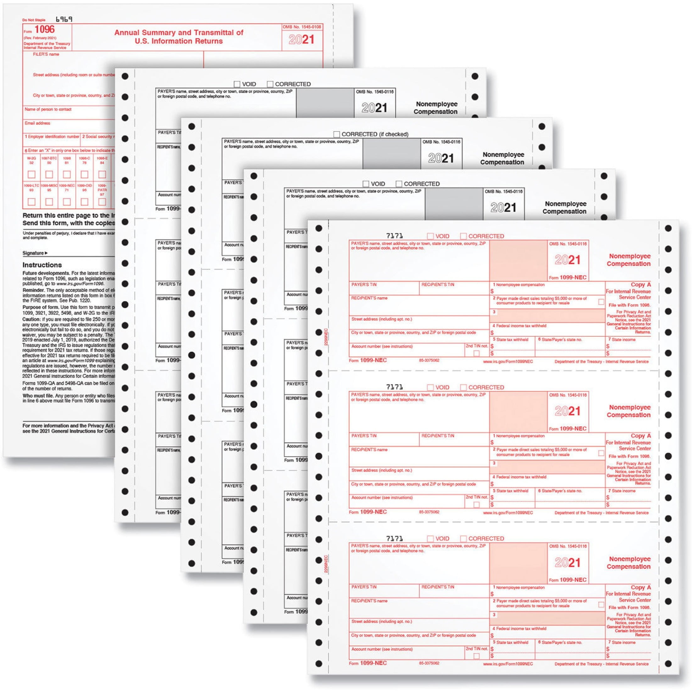 carbonless 5-part 2013 IRS Tax Form 1099-MISC single sheet set for 2 recipients 
