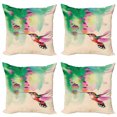 thumbnail image 1 of Ambesonne Nature Throw Pillow Cover 4 Pack, Colibri and Flowers, 20", Green Fuchsia, 1 of 6