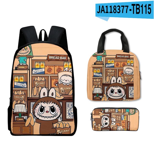 Mario School Backpack Travel Bag Three-piece Lunch Backpack Student Schoolbag Teen School Gift