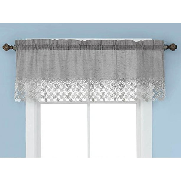 Lillian Macrame Embroidered Valance, Gray