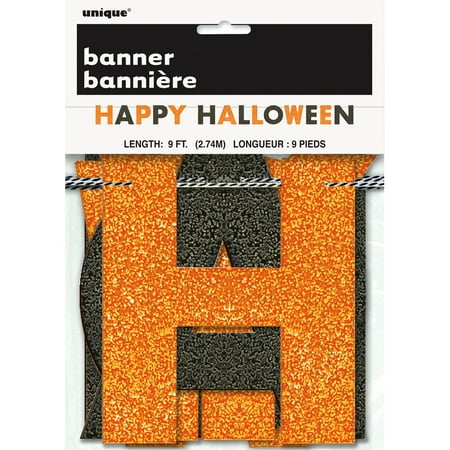 Glitter Happy Halloween Banner, 9 ft, Orange and Black, 1ct