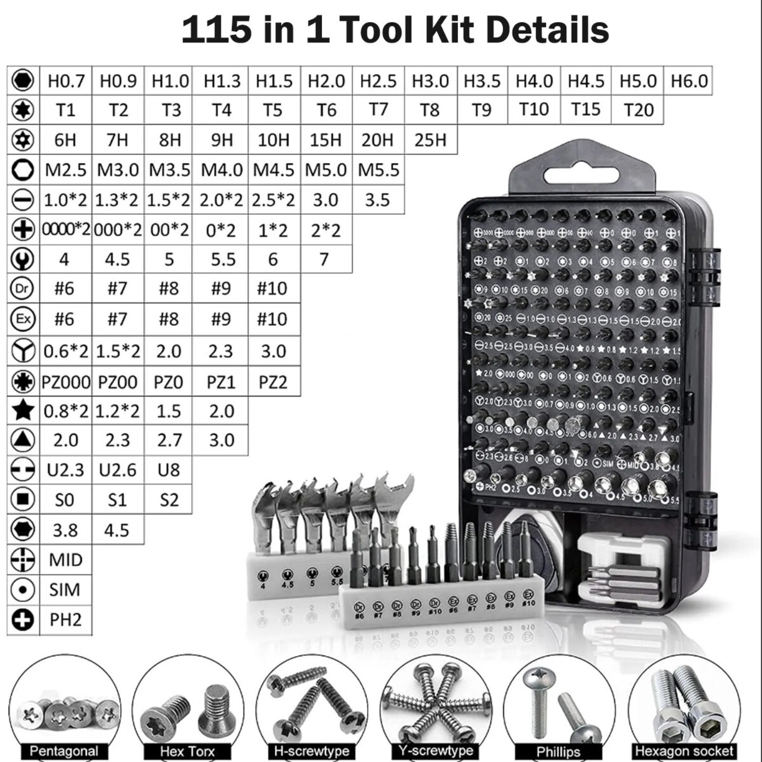 115 in 1 Magnetic Precision Repair Screwdriver Set with 98 Bits Magnetic Driver for Phone Computer Watch Professional Magnetic Repair Tool Kit