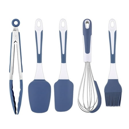 

iaksohdu iaksohdu Kitchen Utensils Set Comfort Handle High Temperature Resistant Non-Stick Soft Silicone Contrast Color Baking Tool Food Grade Whisk Spatula Egg Beater Food Clip Set