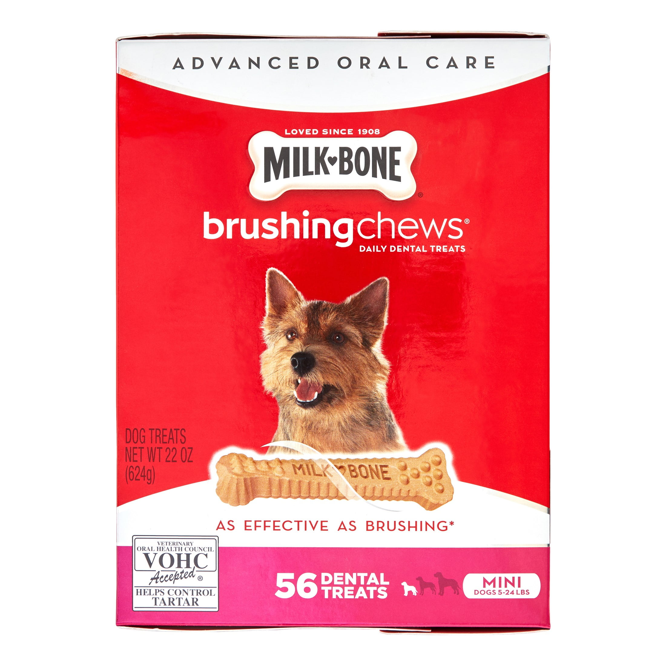 MilkBone Brushing Chews Daily Dental Dog Treats, Mini, 22 Oz. (56